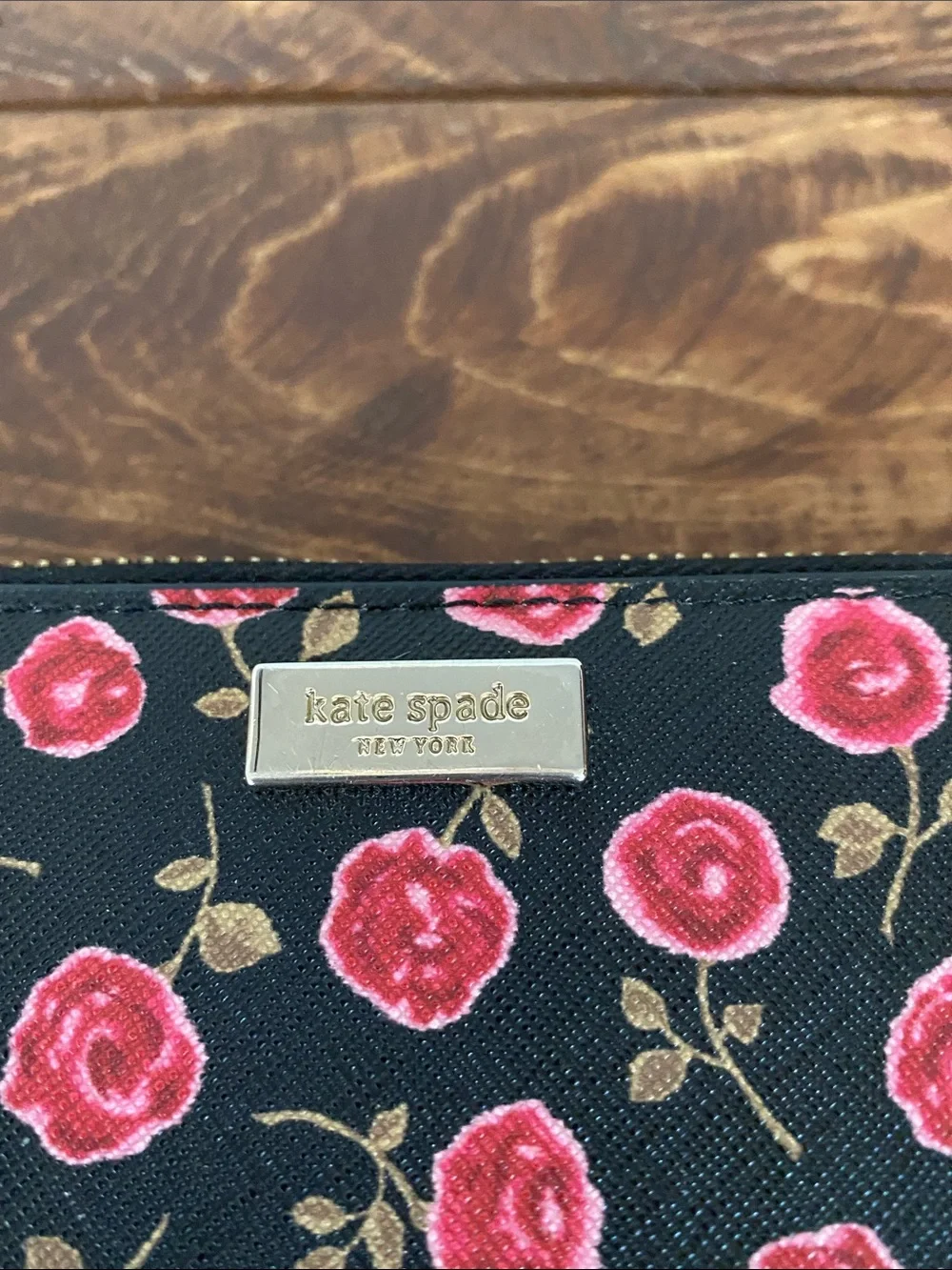 Kate Spade Black Rose Zip-Around Wallet